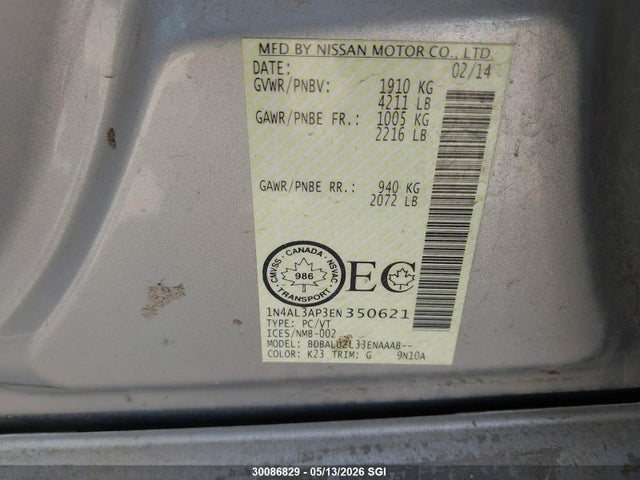 1N4AL3AP3EN350621 Nissan Altima 2.5/s/sv/sl