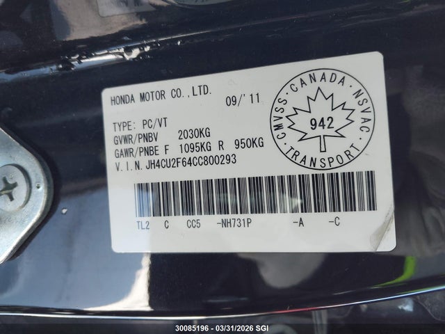 Продаж на аукціоні авто 2012 Acura Tsx Technology Package, vin: JH4CU2F64CC800293, номер лоту: 30085196