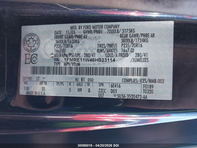 Продаж на аукціоні авто 2006 Ford Econoline E150 Wagon, vin: 1FMRE11W46HB23114, номер лоту: 30086016