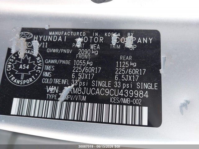 Продаж на аукціоні авто 2012 Hyundai Tucson Gls/limited, vin: KM8JUCAC9CU439984, номер лоту: 30087019