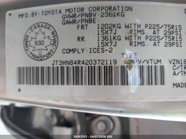 Aukcja sprzedaży 2002 Toyota 4runner Badlands, vin: JT3HN84R420372119, numer aukcji: 30087053