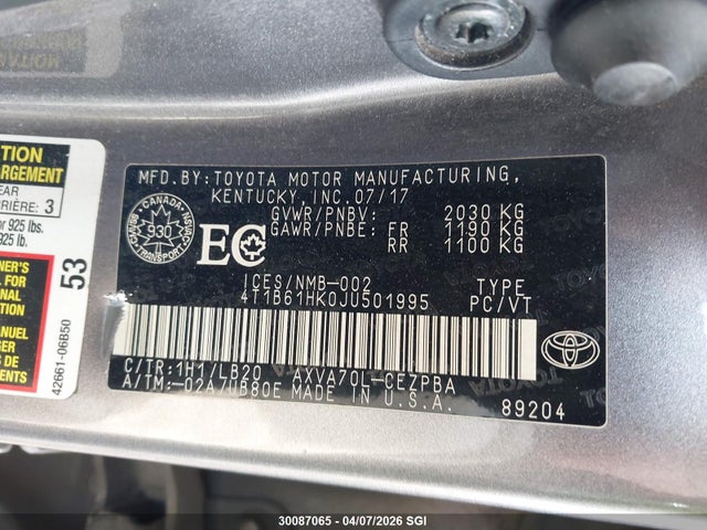4T1B61HK0JU501995 Toyota CAMRY XSE