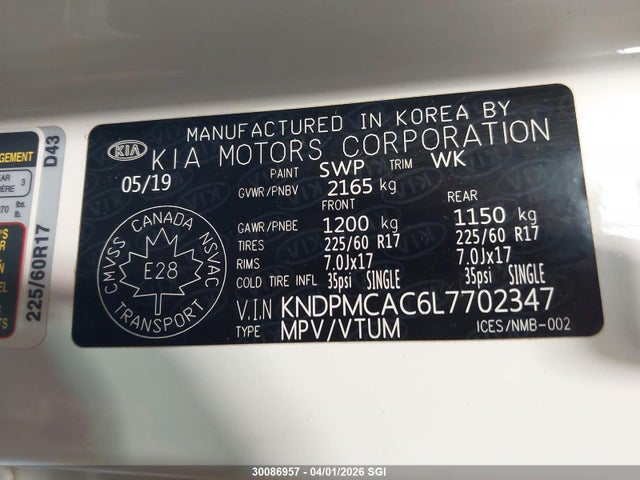 Aukcja sprzedaży 2020 Kia Sportage Lx, vin: KNDPMCAC6L7702347, numer aukcji: 30086957