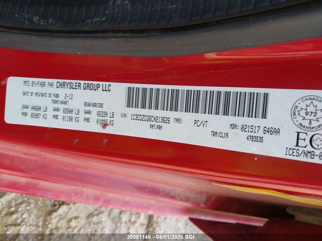 30081146 :رقم المزاد ، 1C3CDZCG6CN213626 vin ، 2012 Dodge Avenger Sxt مزاد بيع