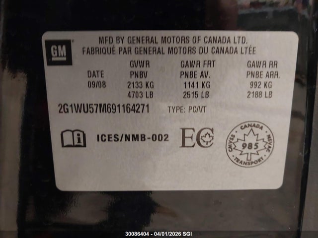 Продаж на аукціоні авто 2009 Chevrolet Impala Ltz, vin: 2G1WU57M691164271, номер лоту: 30086404
