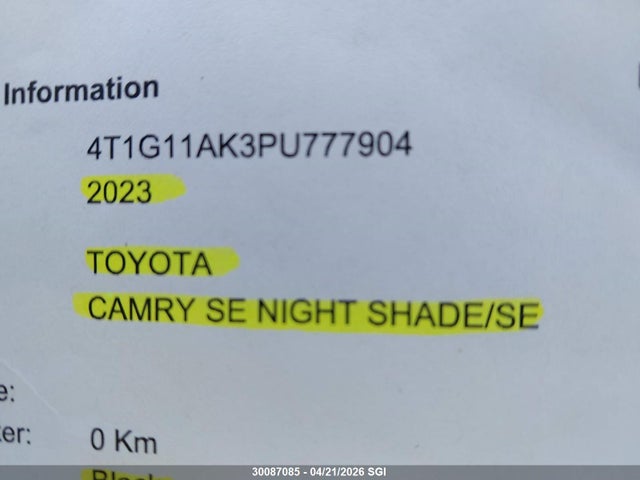 4T1G11AK3PU777904 Toyota Camry Se Night Shade/se