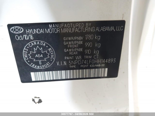 Aukcja sprzedaży 2017 Hyundai Elantra Se, vin: 5NPD74LF0HH144893, numer aukcji: 30077767