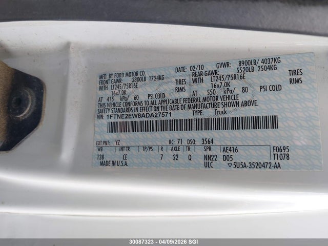 Продажа на аукционе авто 2010 Ford Econoline E250 Van, vin: 1FTNE2EW8ADA27571, номер лота: 30087323