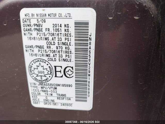 Aukcja sprzedaży 2009 Nissan Rogue S/sl, vin: JN8AS58V29W185890, numer aukcji: 30087368