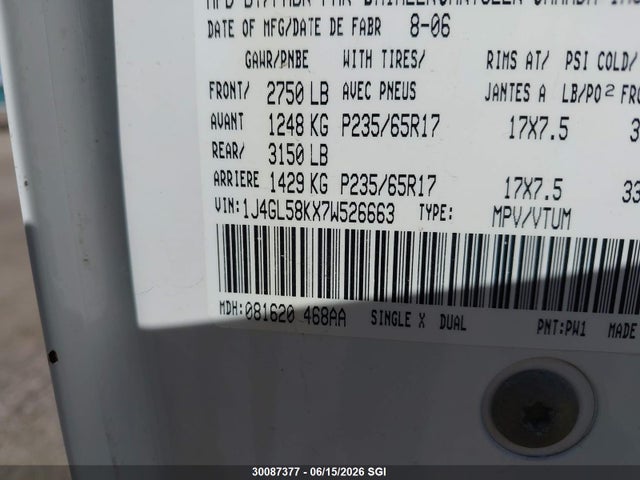 Aukcja sprzedaży 2007 Jeep Liberty Limited, vin: 1J4GL58KX7W526663, numer aukcji: 30087377