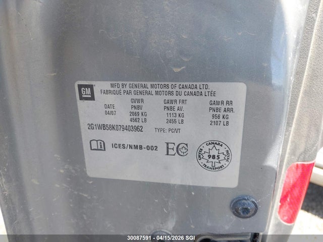 Продаж на аукціоні авто 2007 Chevrolet Impala Ls, vin: 2G1WB58K079403962, номер лоту: 30087591