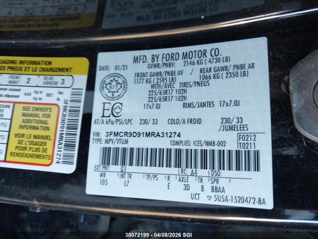 3FMCR9D91MRA31274 Ford Bronco Sport Badlands