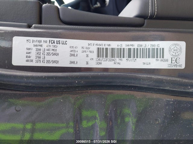 Продажа на аукционе авто 2015 Jeep Grand Cherokee Overland, vin: 1C4RJFCG3FC820421, номер лота: 30086515