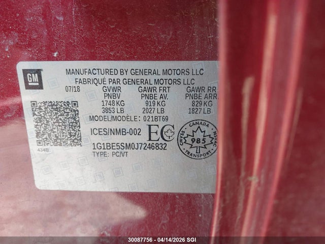 1G1BE5SM0J7246832 Chevrolet CRUZE LT