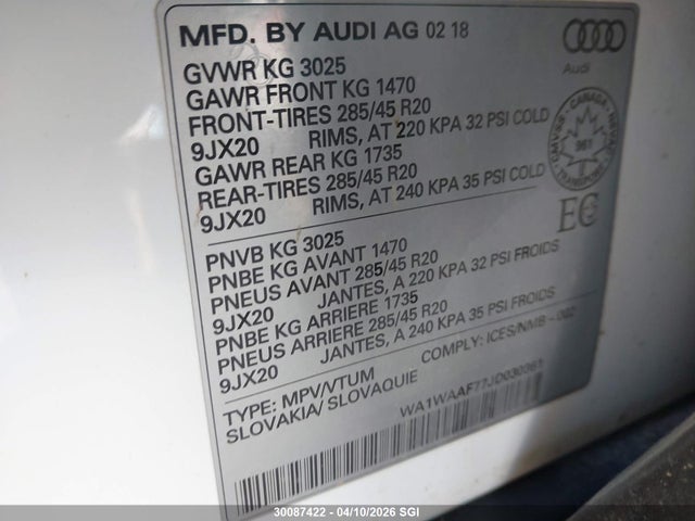WA1WAAF77JD030361 Audi Q7 Technik S-line