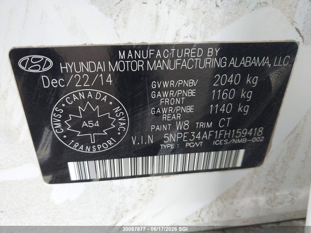 2015 Hyundai Sonata Sport/limited მანქანა იყიდება აუქციონზე, vin: 5NPE34AF1FH159418, აუქციონის ნომერი: 30087877