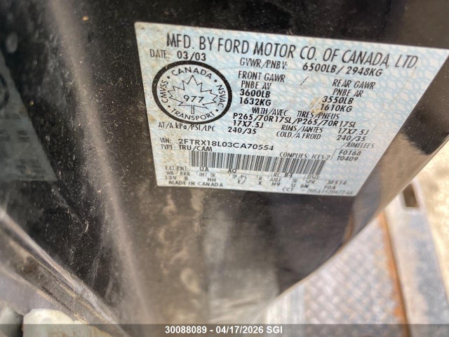Продажа на аукционе авто 2003 Ford F150, vin: 2FTRX18L03CA70554, номер лота: 30088089