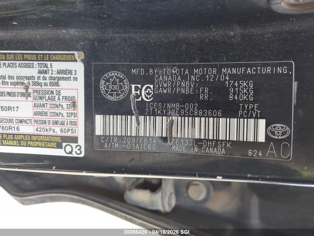 2005 Toyota Corolla Matrix Xrs მანქანა იყიდება აუქციონზე, vin: 2T1KY32E95C883606, აუქციონის ნომერი: 30086420