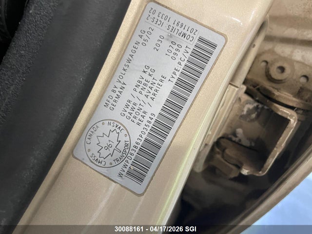 30088161 :رقم المزاد ، WVWPD63B63P035849 vin ، 2003 Volkswagen Passat Gls مزاد بيع