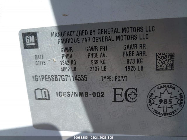 1G1PE5SB7G7114535 Chevrolet Cruze Limited Lt