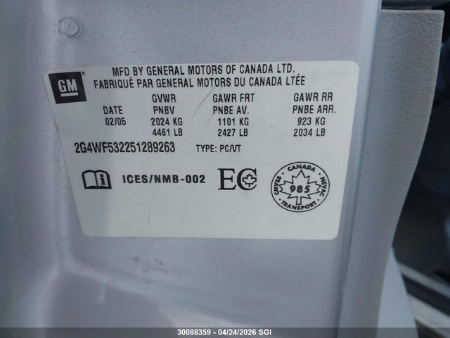 Продажа на аукционе авто 2005 Buick Allure Cx, vin: 2G4WF532251289263, номер лота: 30088359