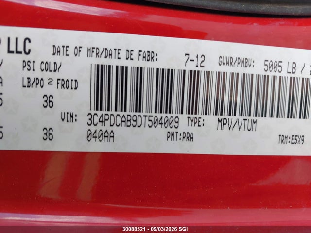 Aukcja sprzedaży 2013 Dodge Journey Se, vin: 3C4PDCAB9DT504009, numer aukcji: 30088521