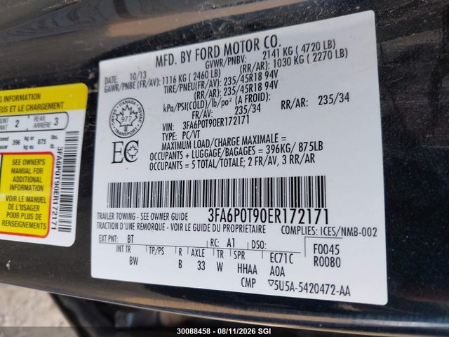 Ford FUSION SE 2014 3FA6P0T90ER172171 Image 9