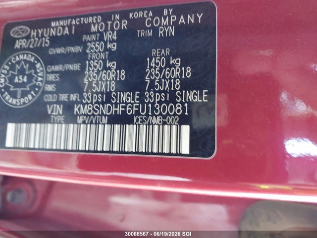 KM8SNDHF6FU130081 Hyundai Santa Fe Gls/limited