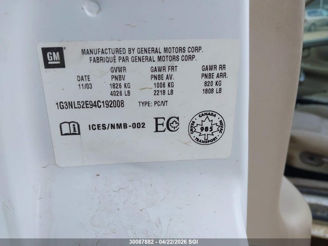 30087882 :رقم المزاد ، 1G3NL52E94C192008 vin ، 2004 Oldsmobile Alero Gl مزاد بيع