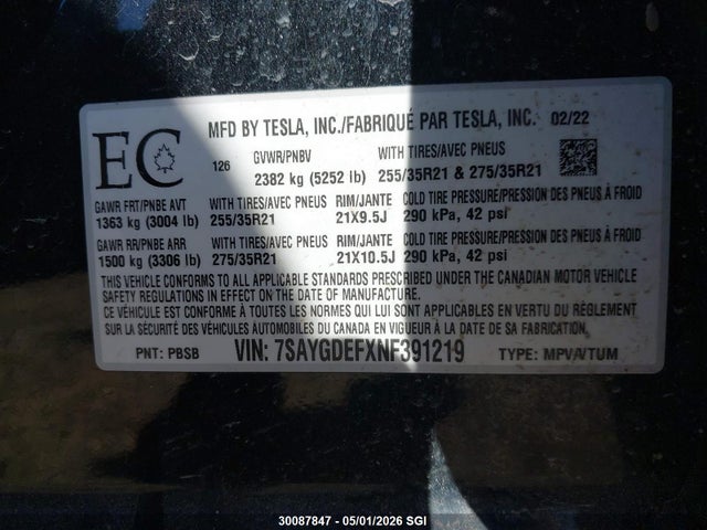 Tesla Model Y 2022 7SAYGDEFXNF391219 Image 9