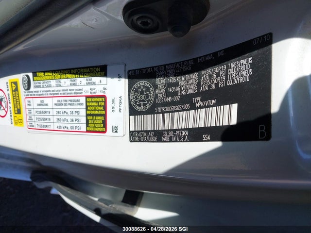 2011 Toyota Sienna Xle/limited მანქანა იყიდება აუქციონზე, vin: 5TDYK3DC6BS057905, აუქციონის ნომერი: 30088626