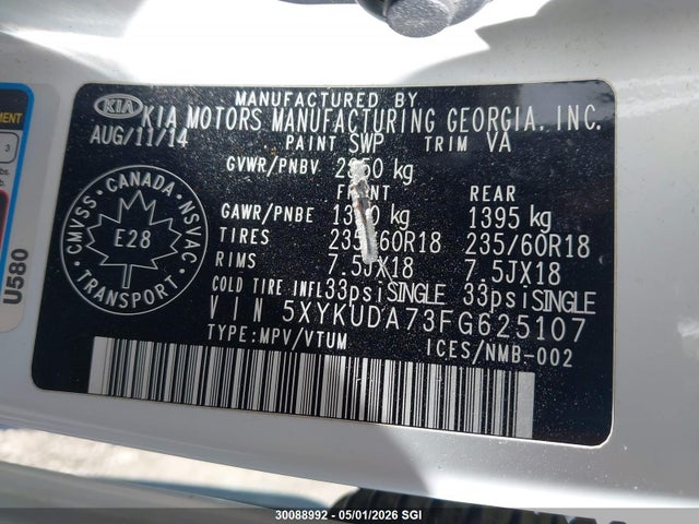 5XYKUDA73FG625107 KIA SORENTO EX