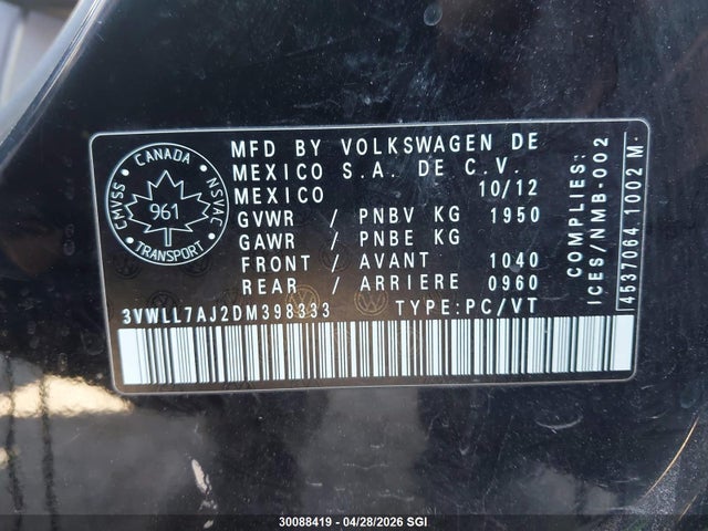 Aukcja sprzedaży 2013 Volkswagen Jetta Tdi, vin: 3VWLL7AJ2DM398333, numer aukcji: 30088419