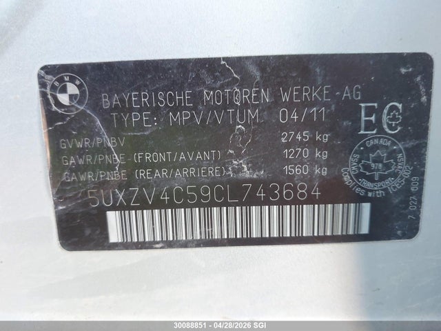 Aukcja sprzedaży 2012 Bmw X5 Xdrive35i, vin: 5UXZV4C59CL743684, numer aukcji: 30088851