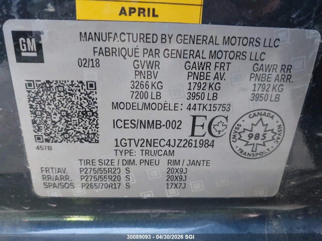 1GTV2NEC4JZ261984 GMC Sierra K1500 Slt