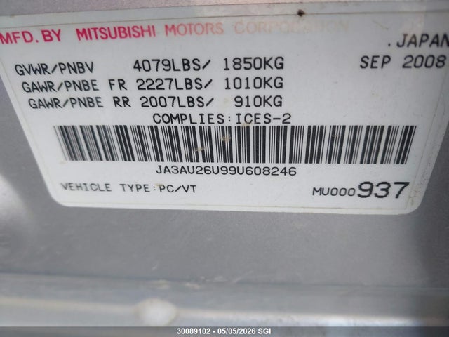 Aukcja sprzedaży 2009 Mitsubishi Lancer Es/es Sport, vin: JA3AU26U99U608246, numer aukcji: 30089102