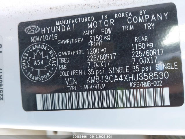 2017 Hyundai Tucson Limited/sport And Eco/se მანქანა იყიდება აუქციონზე, vin: KM8J3CA4XHU358530, აუქციონის ნომერი: 30089106