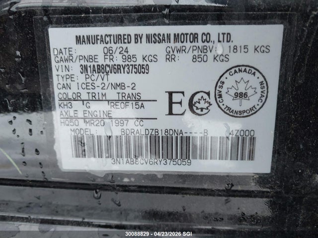3N1AB8CV6RY375059 Nissan SENTRA SV