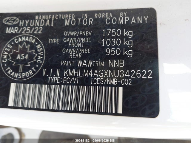 Продаж на аукціоні авто 2022 Hyundai Elantra Sel, vin: KMHLM4AGXNU342622, номер лоту: 30089182