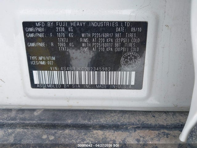 30089042 :رقم المزاد ، 4S4BRJKC2B2345982 vin ، 2011 Subaru Outback 3.6r Limited مزاد بيع