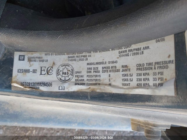 Aukcja sprzedaży 2006 Gmc Canyon, vin: 1GTCS136968294506, numer aukcji: 30089229