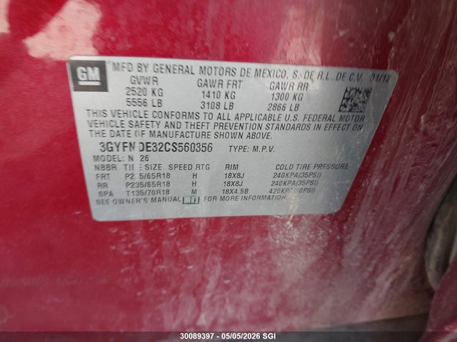 Продаж на аукціоні авто 2012 Cadillac Srx Luxury Collection, vin: 3GYFNDE32CS560356, номер лоту: 30089397