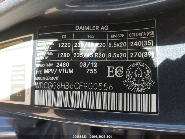 Aukcja sprzedaży 2012 Mercedes-benz Glk 350 4matic, vin: WDCGG8HB6CF900556, numer aukcji: 30088623