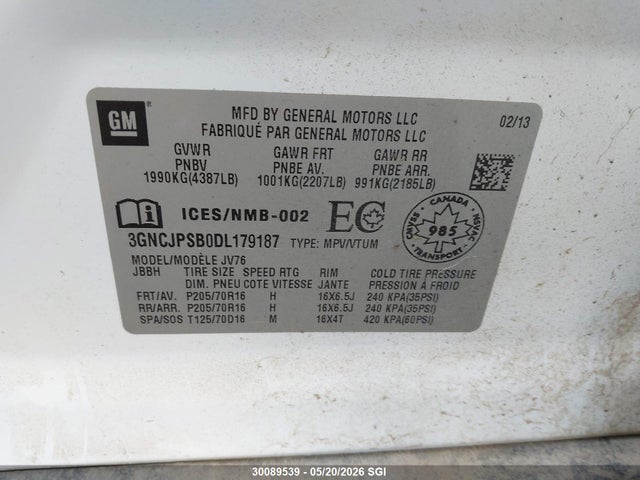 30089539 :رقم المزاد ، 3GNCJPSB0DL179187 vin ، 2013 Chevrolet Trax 1lt مزاد بيع