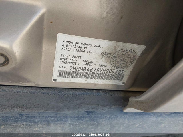 2000 Acura 1.6el Premium მანქანა იყიდება აუქციონზე, vin: 2HHMB4679YH905395, აუქციონის ნომერი: 30089433