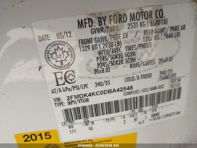 Aukcja sprzedaży 2013 Ford Edge Limited, vin: 2FMDK4KC0DBA42548, numer aukcji: 30064904