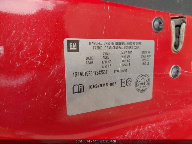 2008 Chevrolet Cobalt Lt მანქანა იყიდება აუქციონზე, vin: 1G1AL15F887242531, აუქციონის ნომერი: 30089565