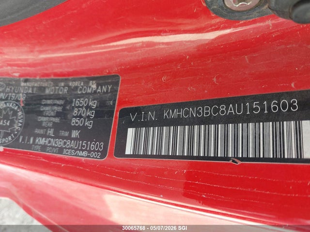 2010 Hyundai Accent Se მანქანა იყიდება აუქციონზე, vin: KMHCN3BC8AU151603, აუქციონის ნომერი: 30065768