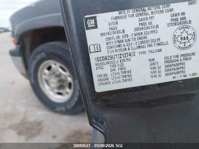 2002 Chevrolet Silverado K2500 მანქანა იყიდება აუქციონზე, vin: 1GCGK29U72Z127482, აუქციონის ნომერი: 30089627