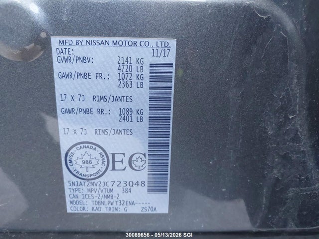 2018 Nissan Rogue Sv/sl მანქანა იყიდება აუქციონზე, vin: 5N1AT2MV2JC723048, აუქციონის ნომერი: 30089656